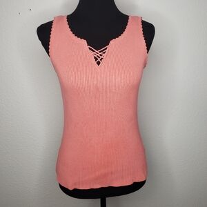 Vintage Faded Glory Ribbed V Neck Lace Up Cami Corset Top Size M 90s Coquette